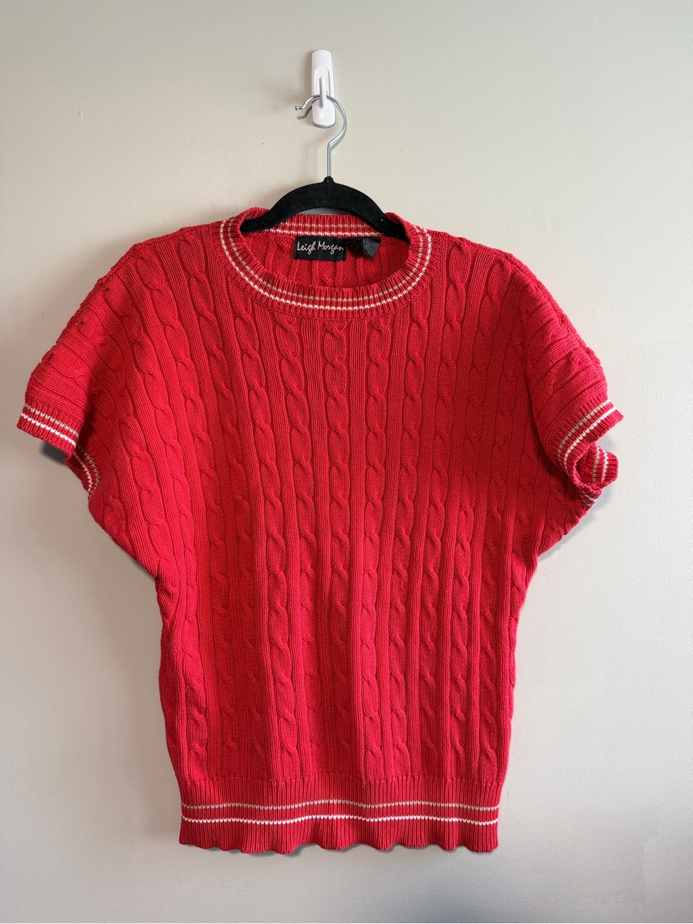 Vintage Cable Knit Sleeveless Sweater Vest Large Red Unisex Leigh Morgan 90s